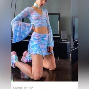 Sugar Thrillz Blue and Pink Mini Skirt with matching crop top